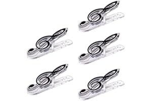 WANDIC Lot de 5 pinces en forme de notes de musique en plastique transparent pour pages et partitions (black 1)