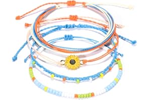 VU100 3/4Pcs Boho String Bracelets Anklet Handmade Rope Charm Gifts for Women Men Teen Girls Friends