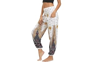 Nuofengkudu Femme Hippie Sarouel Pantalon Poches Taille Haute