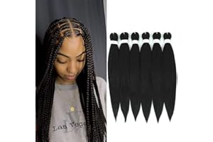 WIGENIUS Pre-stretched Braiding Hair Natural Black for Coi Leray Braids 26 inch 6 Packs Professional Kanekalon Synthetic Fiber Crochet EZ Braids Yaki Texture Braiding Hair Extensions (1B)