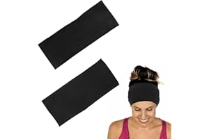 PFLYPF 2 fasce per capelli larghe, fascia per capelli larga 9 cm nera e fascia per capelli grigio scuro 12 cm, fascia sportiva assorbente del sudore, fascia sportiva elastica, fascia elastica per il fitness