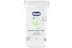 Chicco Baby Moments Mjuka bomullsrutor, rengör försiktigt och smeker mjukt, babyhud, vit, 60 stycken, 0+ månader