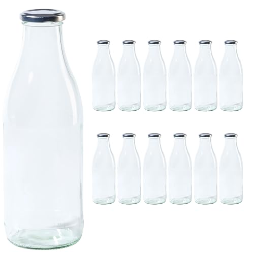 Vitrea Glasflaschen 12er, 1 Liter, Schraubdeckel