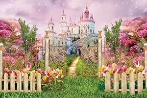 Renaiss 1.8x1.2m Frühlingsblume Garten Landschaft Hintergrund Prinzessin Schloss Pastell Wolken Fotografie Hintergrund Hochzeit Babyparty Geburtstagsfeier Dekorationen Banner Fotostudio Requisiten