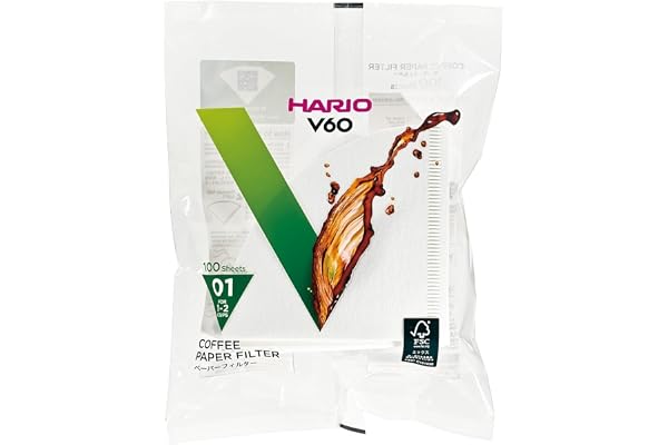 Hario VCF-01-100W Lot of 100 Coffee Paper Filters for V60, Size 01, blanc