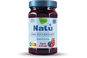 Rigoni di Asiago, Natù Bio-Marmelade ohne Zucker-Zusatz (1x240g), Fruchtaufstrich ohne Zuckerzusatz – 95% Fruchtanteil, kalorienarm, Nutri-Score A, mit Erythrit gesüßt (1 x 240g, Waldfrüchte BIO)