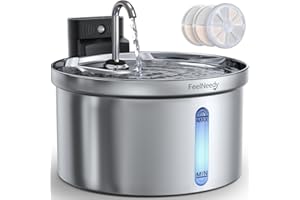 FEELNEEDY 3,5L Katzenbrunnen Edelstahl Kabellos mit Sensor, Trinkbrunnen für Katze mit Akku 4000mAh Katzen Batteriebetrieben Wasserbrunnen Super Leise mit 3 Filter (Edelstahl)