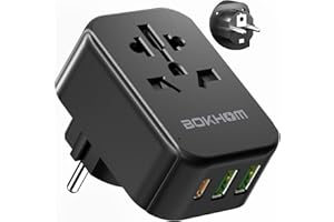 BOKHOM UK to Europe Travel Adapter with USB, Grounded EU Euro Plug Adapter Universal Travel Adapter (2 USB -A & 1 Type-C) World to EU Germany France Spain Portugal Iceland Greece Poland and More(Type E/F)
