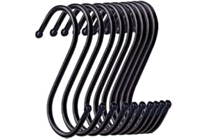 Yesmin 10 Pack in S Shaped Hooks Hanging Hooks Hangers for Bathroom, Bedroom, Office and Kitchen(Black & Small)