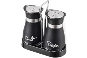 CCHONG Pack of 2 Salt and Pepper Pots Salt and Pepper Shaker Salt and Pepper Set Salt Shaker Salt Pot Kitchen Accessories (Black)