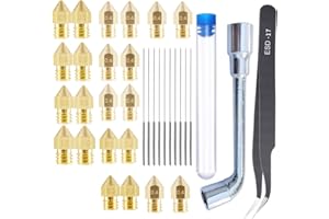 DURTAIL 22 Stück 3D Drucker Düse Set, MK8 Extruder Nozzle, 0,4 mm 10 Stück, 0,2 mm 0,3 mm 0,5 mm 0,6 mm 0,8 mm 1,0 mm je 2 Stück, Reinigungsset-1 Pinzette, 1 Düsenschlüssel, 10er Pack 0,35 mm Nadeln