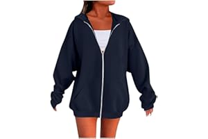 GENERICO Felpa Donna con Cappuccio e Zip Giacca Sportiva in Pile Leggero Hoodie Sweatshirt Manica Lunga Aperto con Tasche Cerniera Felpe Casual Classico Pullover Oversize per Sportiva in Stile College