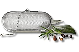 3 PAGEN® ovales Gewürzsieb zum Kochen – Kräutersieb mit Kette und Haken einhängen am Topfrand – pflegeleicht und langlebig dank Edelstahl – vielfältige Einsatzmöglichkeiten für Gewürze, Kräuter & Tee