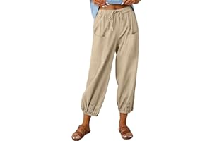 CrystErzoix Pantaloni Donna Estivi Leggeri Cotone Pantaloni a 7/8 Gamba Larga Casual Pantaloni Cropped Harem Pants Elastici in Vita per Spiaggia Vacanze