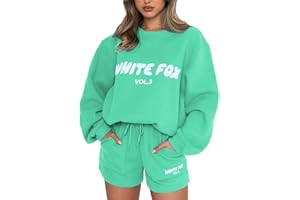HOTSALIFES White Fox Tracksuit Womens Full Set 2 Piece Outfits White Fox Shorts Set Oversized Long Sleeve Pullover Hoodie and Shorts Lounge Wear Sets Gym Activewear Y2k Jogger Set Leisure Suits Airport Outfit
