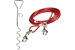 CTOPOGO 10 m langes Hunde-Auslaufkabel mit 45,7 cm spiralförmigem Erdspieß, für den Außenbereich, Hof und Camping, kleine bis mittelgroße Hunde (rot, 10 m Kabel, 45,7 cm Pfahl)