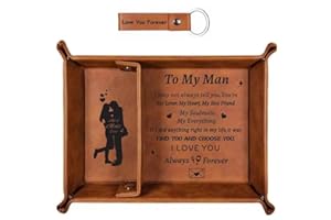 Belillpipi Valet Tray Gifts for Husband, Husband Birthday Gift, Bedside Organiser for Him Boyfriend, Best Birthday Valentine's Day Nightstand PU Leather Tray for Wallet Keys Watch (Man)