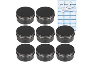 ZEOABSY 10 Pezzi Barattoli di alluminio 80ml a Vite Nero Opaco Scatola in Alluminio Forma Rotondo, Vasetti per DIY Candele Cosmetico Caramella Gadget Balsamo Labbra, 1x Etichette e 5x Spatola
