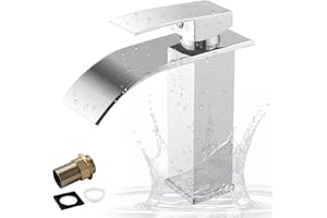 WAKERUG Bathroom Taps,Waterfall Basin Mixer Tap with Pop Up Waste,Bathroom Sink Taps with Hot & Cold Water,Single Lever Taps for Bathroom Basin with Multiple Layer Electroplating