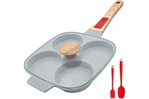 RANX INGST Poêle à Pancakes en Céramique avec Couvercle, Poêle à 4 Emplacements Antiadhésive avec Poignée Amovible pour Tous Feux Dont Induction - Bleu