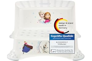 KiNDERWELT Pedana a due gradini Disney Frozen Anna Elsa, sgabello stabile per bambini con funzione antiscivolo