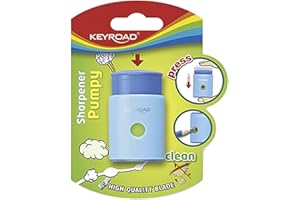 Sacapuntas de Plástico con Depósito Pumpy - Lápices de hasta 8 mm - 1 Uso - Sacapuntas Infantil Color Azul - Material de Oficina y Papelería - Keyroad