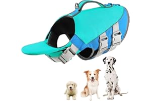 Little Bean Dog Life Jackets Adjustable Pet Swim Safety Vest with Removable Front Float and Rescue Handle for Dog Boating Swimming with Reflective Strips Upgraded (Blue, Medium)