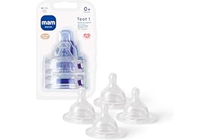 MAM Tétines taille 1 | Lot de 4 | Débit lent | S'adapte à tous les biberons MAM | En silicone SkinSoft | Accessoires pour bébé pour nouveau-né