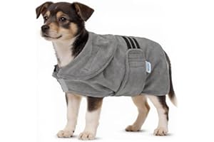 Nobleza Peignoir pour Chien en Microfibre avec Velcro, Super Absorbant et à séchage Rapide, Peignoir pour Tous Les Chats et Chiens, Cinq Tailles, Serviette Douce pour Chien (S Gris)