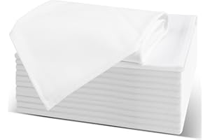 AiQInu Servilletas de Tela de Algodón, Juego de 12, Tamaño 40x40 cm, Color sólido Blanco Intenso,Lavable y Reutilizable Servilletas de Mesa para Hotel, Comida, Restaurante, Bodas, Eventos y Fiestas