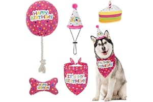 BINGPET Dog Birthday Hat with Cake and Plush Squeaky Toys, Dog Birthday Party Supplies, Party Decorations for Boys, Puppy Chew Toys Gift for Dogs (Pink)