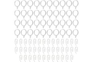 COACOM 40 Anillos De Cortina Y 40 Ganchos De Cortina, Anillos De Plástico Blancos De 40 Mm, Anillos De Barra De Cortina, Anillos De Cortina De Ducha, Canto por Diapositivas Y Ganchos.