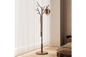 AQIMUELE Garderobenständer Holz, Kleiderständer Massivholz, Jackenständer Baumform, 12 Haken für Jacken, Hüte, Höhe 180 cm, für Flur, Wohnzimmer (Walnuss)