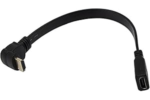 CERRXIAN Przedłużacz HDMI, płaski cienki kabel przedłużający HDMI o dużej prędkości A żeński do 90 stopni w dół kąt A męski przewód