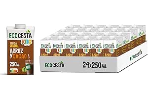 ECOCESTA MEJOR CADA DIA - Pack de 24 Unidades de 250 ml de Bebida Ecológica Vegetal Mini de Arroz y Cacao - Sin Gluten - Apto para Veganos - Ideal para el Desayuno y la Merienda