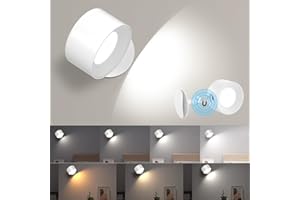Amicool Wandleuchte Wandlampe Innen, Nachttischlampe Dimmbar mit Akku 1 Stück, Led Nachttischlampen Touch Control 3 Helligkeitsstufen 3 Farbmodi 360° drehbare für Wohnzimmer Schlafzimmer