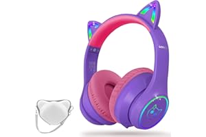 LOBKIN Auriculares Niños con Bolsa, Auriculares Bluetooth Niña, Inalámbricos y con Cable, Auriculares Niños Plegables Ajustable para Escuela, Viajes (Rosa Morado)