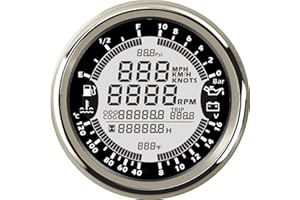 ELING 6-in-1 Multifunktionsanzeige GPS Tachometer Drehzahlmesser Stunde Wassertemperatur Kraftstoffstand Öldruck Voltmeter 10Bar 12V 3-3/8 Zoll (85 mm) Mit Hintergrundbeleuchtung