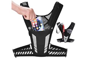 AMNF Veste de Running Porte-Téléphone, Zip Reflective Vests Holds 1000ml Water Bottle,Adjustable Waistband & Breathable Materials, Chest Gear for Men/Women, Running Or Cycling