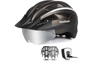 EASTINEAR Adults Bike Helmet with Magnetic Goggle Bicycle Helmet with USB Rechargeable LED Light for Men Women Cycling Helmet with Removable Sun Visor Adjustable Size