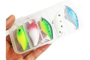 Milepetus 5pcs Sea Fishing Lures Set Kit Minnow Floating Crankbait Bait Jig Hook Hard Bait Set with Steel Ball Inside and Spangle Triple Hook,7g/5.5cm