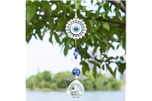 YU FENG Crystal Angel Suncatcher with Feng Shui Turkish Blue Evil Eye Protection and Good Luck Charm Gift