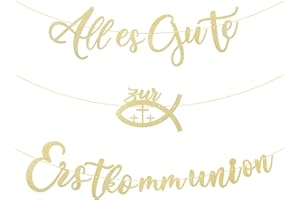FLOFIA Kommunion Girlande Alles Gute zur Erstkommunion Banner Gold Glitzer Deko Taufe Konfirmation Papiergirlande Dekobanner Hängedeko für Taufe Party Dekoration