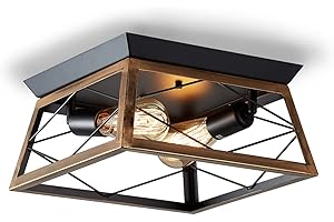 ‎ENCOFT ENCOFT Deckenleuchte Vintage Industrial Bronze Retro Deckenlampe Metall Käfig Semi-Flush Mount Hängeleuchte mit 2 E27 Fassung für Flur Restaurant Wohnzimmer Küche Büro