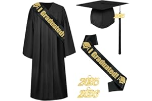 Raveparty Graduation Gown for Adults, Graduation Gown and Cap Set with Sash Cap Fringe 2025 Digital Badge for Women Men Graduation Ceremony Party
