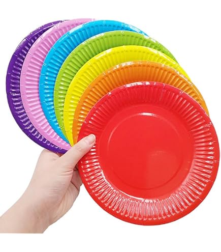 Fowecelt Piatti di carta arcobaleno – 50 piatti di carta colorata da 17,8 cm, piatti da picnic, piatti usa e getta, piatti da dessert rotondi al neon per feste di compleanno