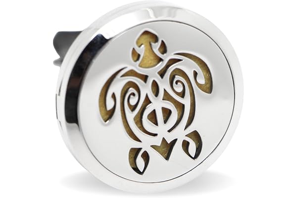 Zen’Arôme Diffuseur d’Huile Essentielle pour Voiture Clip’Arôme Tortue - Diffuseur et 5 Buvards à Parfumer avec Huile Essentielle ou Parfum - Acier Inoxydable - Fixation sur Grille de Ventilation