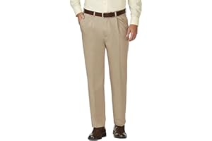 Haggar Męskie spodnie na co dzień z prawdziwej plisy khaki z przodu
