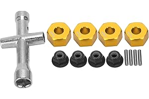 BUACHOIS 12mm Wheel Hex Hub Adapter Set,RC Wheel Hex Adapter 7mm Thick Non-slip Flange Lock Nuts Wrench Pins Kit Fiting for 1/10 Remote Control Model Car (Gold)