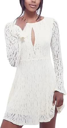 HX fashion Abito Donna Eleganti da Cerimonia da Sera Chic Unique Corti Vestitini  Manica Lunga Rotondo
